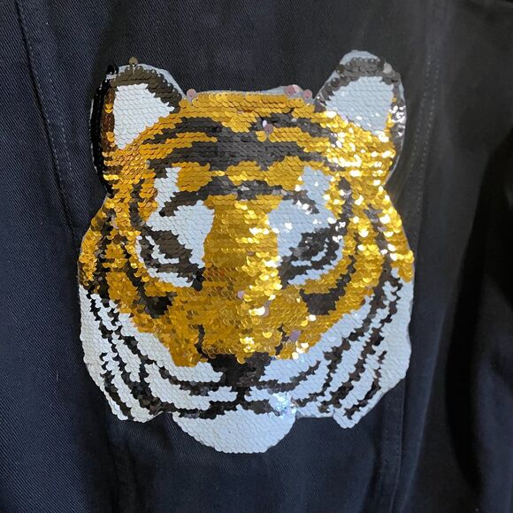 Judith March black jean jacket sequin tiger Med - Picture 3 of 10